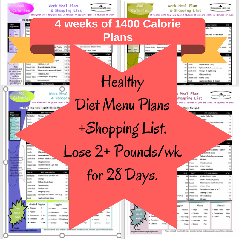 One Month of 1400 Calorie Diet Menu Plans with Shopping List. - Menu ...